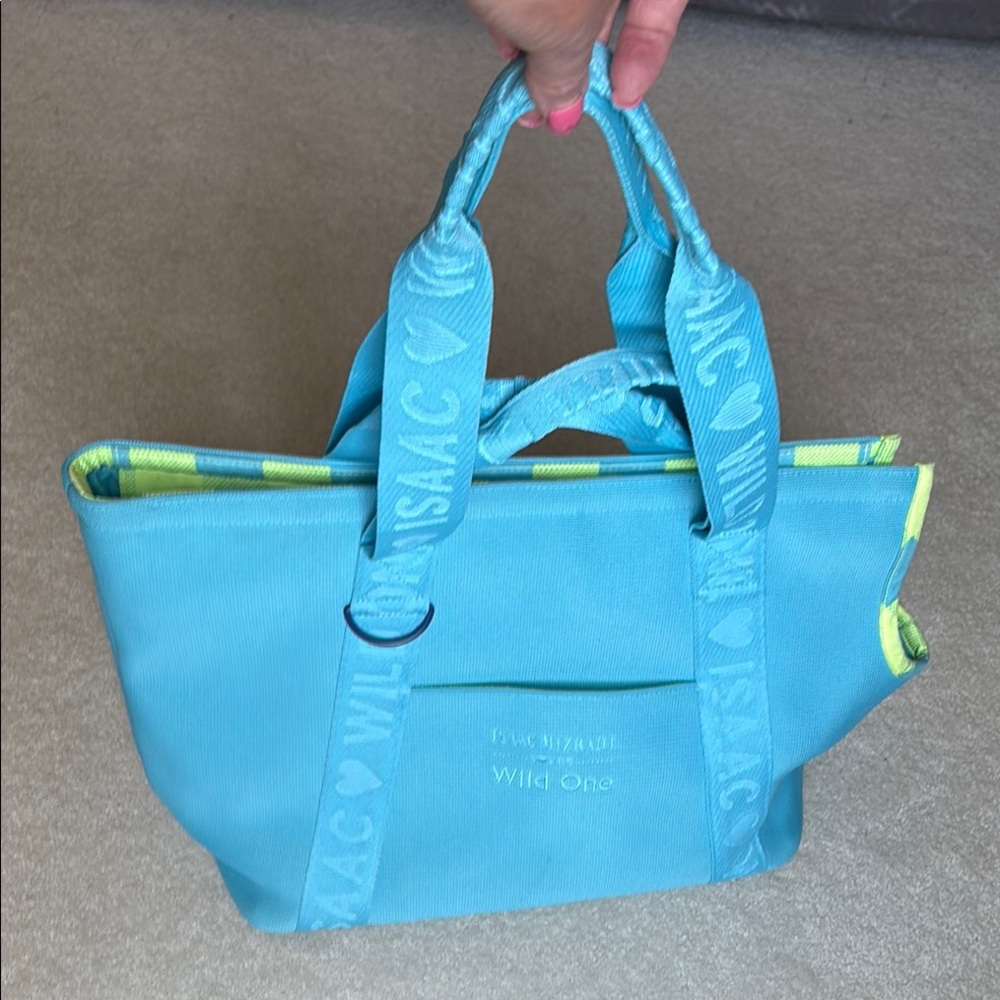 Isaac Mizrahi Blue Pet Tote with Double Handles and Foldable Design